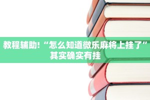 教程辅助!“怎么知道微乐麻将上挂了”其实确实有挂