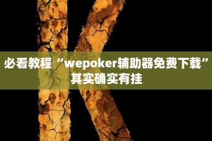 必看教程“wepoker辅助器免费下载”其实确实有挂