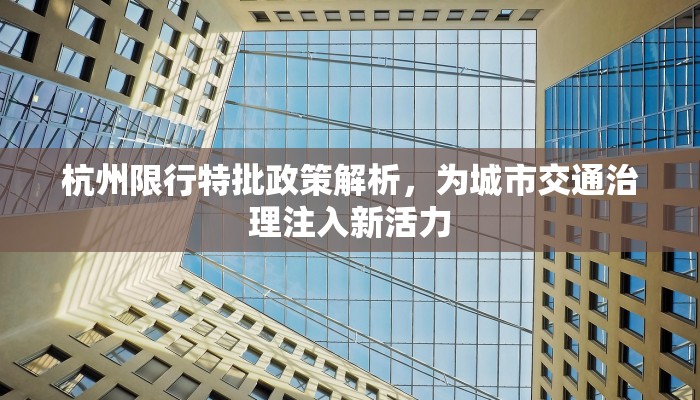 杭州限行特批政策解析，为城市交通治理注入新活力